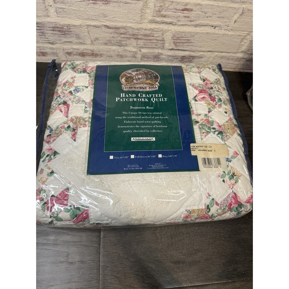 Hawthorne Hills American Pacific Cotton Quilt Floral Hand Crafted King Size NOS